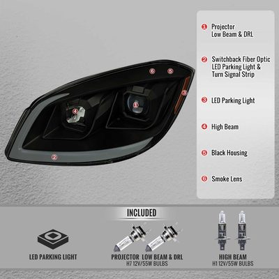 For Chevrolet Cobalt / Pontiac G5 2005-2010 Headlights Switchback LED Turn Signal DRL Light Strip Black Housing Smoked Lens