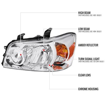 2004-2007 Toyota Highlander Factory Style Headlights Chrome/Clear Lens