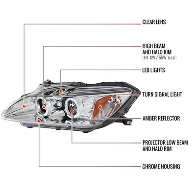 2004-2009 Honda S2000 AP2 Dual Halo Projector Headlights Chrome/Clear Lens