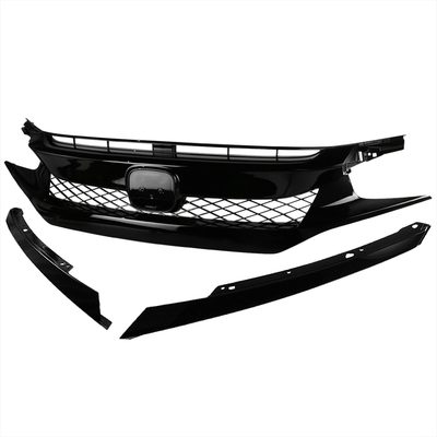 2016-2018 Honda Civic FK8 TR Style Glossy Black ABS Mesh Grille w/ Eyebrows
