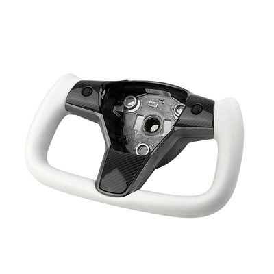 White Leather Yoke Steering Wheel for Tesla Model 3 / Y【Style 7】