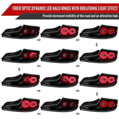 2003-2007 Infiniti G35 Coupe Red LED Halo Signal Tail Lights Matt Black/Clear
