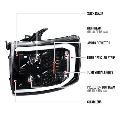 2007-2014 Chevy Silverado 1500/2500HD/3500HD LED C-Bar Headlights Black