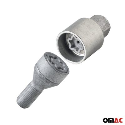 Wheel Lock Kit for Fiat 500 M12X1,25 Bolt Galvanized Silver 4Locks & 1Key