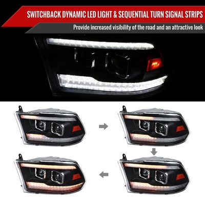2009-2018 Dodge RAM 1500 / RAM 2500 3500 Switchback Headlights Matte Black
