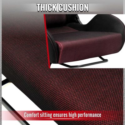 Universal Racing Seat Black Suede And Red Eye Mesh Cloth With Double Red Stitch