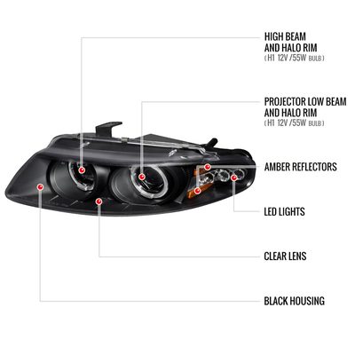 1997-2000 Dodge Avenger Chrysler Sebring Coupe Dual Halo Headlights Black