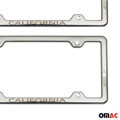 CALIFORNIA Print License Plate Frame Tag Holder Chrome S. Steel 2 Pcs.