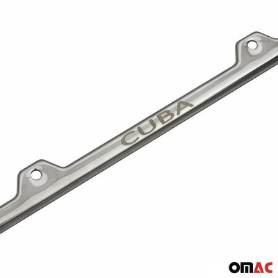 CUBA Print License Plate Frame Tag Holder Chrome S. Steel Set 2 Pcs.