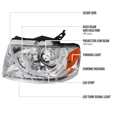 2004-2008 Ford F-150/ Lincoln Mark LT Halo Headlights LED Light& Signal Chrome