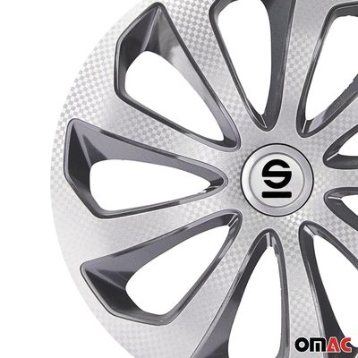 Sicilia Hub Caps Wheel Cover 14" Silver Carbon & Grey Full Set 4 pcs.