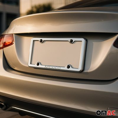 MEXICO Print License Plate Frame Chrome Stainless Steel 2 Pcs.
