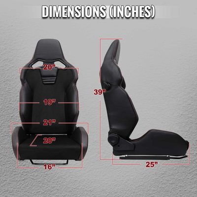 Universal Racing Seat Black Pu And Black Suede With Double Black Stitch