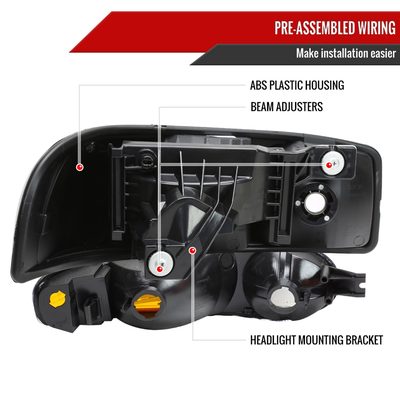 1999-2006 GMC Sierra 1500/2500/3500 Yukon/ XL Headlights&Bumper Lights Black