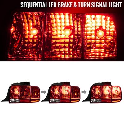 2005-2009 Ford Mustang Sequential Tail Lights Chrome Housing/Red Lens