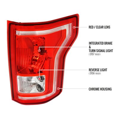 2015-2017 Ford F-150 Factory Replacement Tail Light Assembly Chrome/Red Clear