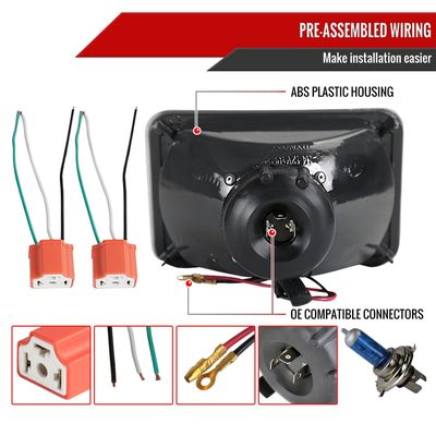 Universal 7"x6" H4 Projector Headlights Matte Black Housing/Clear Lens