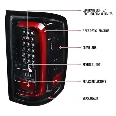 2014-2018 GMC Sierra 1500/2500HD/3500HD LED Tail Lights Jet Black/Clear Lens