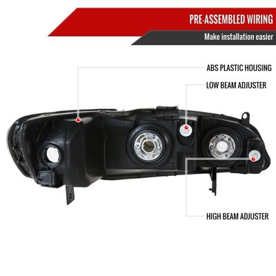 1998-2002 Honda Accord Factory Crystal Headlights Amber Reflector Matt Black
