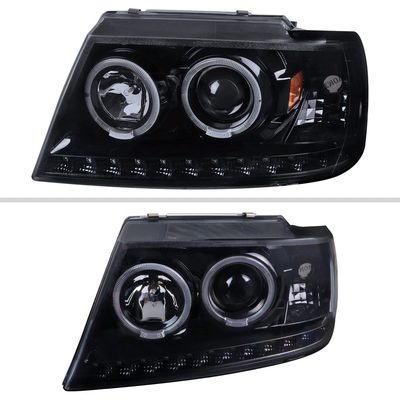 2002-2005 Ford Explorer Dual Halo Projector Headlights Glossy Black/Smoke Lens