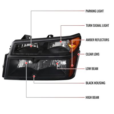2004-2012 Chevy Colorado /Canyon Isuzu I-Series Headlights Pair Matte Black