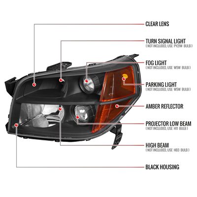 2006-2008 Honda Pilot Projector Style Headlights Matte Black/Clear Lens