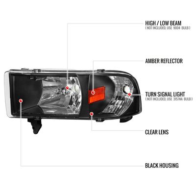 1994-2001 Dodge RAM 1500/ 1994-2002 RAM 2500 3500 Factory Headlights Matt Black