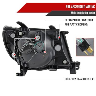 2005-2011 Toyota Tacoma Retro Style Projector Headlights Matte Black/Clear