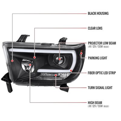 2007-2013 Toyota Tundra/ 2008-2017 Sequoia LED C-Bar Projector Headlights Black