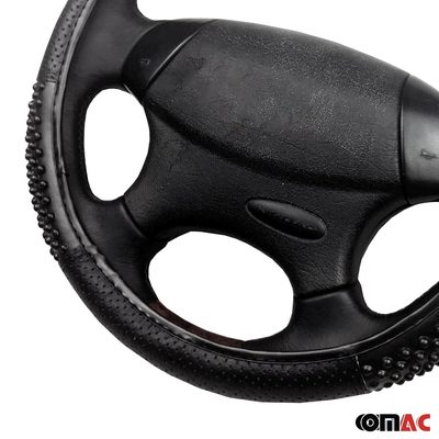 14.5-15.5’’ Steering Wheel Cover Black Leather Breathable Anti-slip