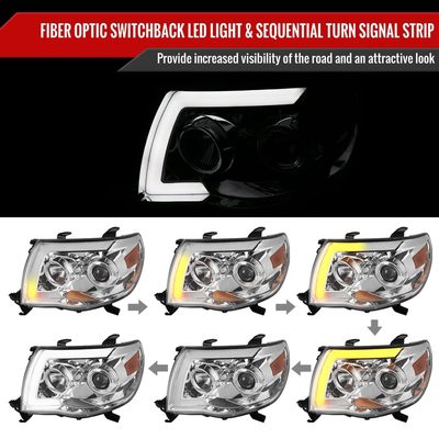2005-2011 Toyota Tacoma LED Bar Projector Headlights Turn Signal Lights Chrome