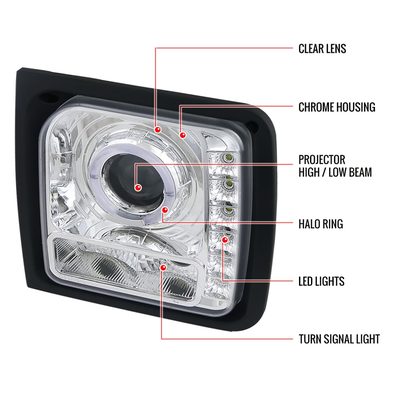 1997-2001 Jeep Cherokee Halo Projector Headlights SMD LED Light Strip Chrome