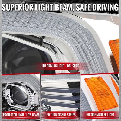For Dodge Charger 2011-2014 Headlights LED DRL Light Strip Turn Signal Side Marker Chrome Housing Clear Lens