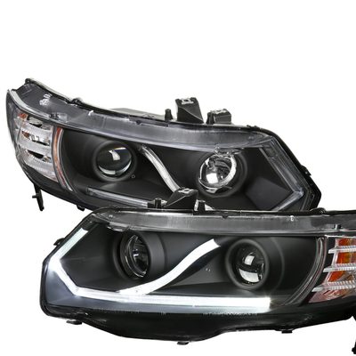 2006-2011 Honda Civic Coupe Projector Headlights LED Light Strips Matt Black