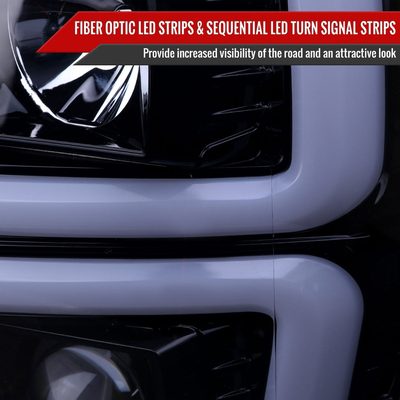 2008-2010 Ford F-250/350/450/550 LED Signal Bar Projector Headlights Smoke