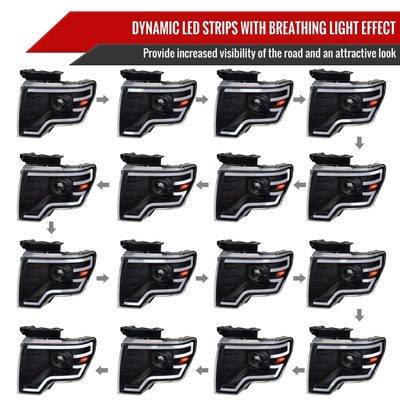 2009-2014 Ford F-150 Sequential LED Turn Signal Projector Headlights Black