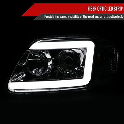1997-2004 Ford F-150 / 97-2002 Expedition LED C-Bar Projector Headlights Chrome