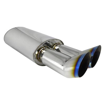 Universal DTM Style 2.5" Inlet/3" Outlet Steel Exhaust Muffler w/Dual Burnt Tips