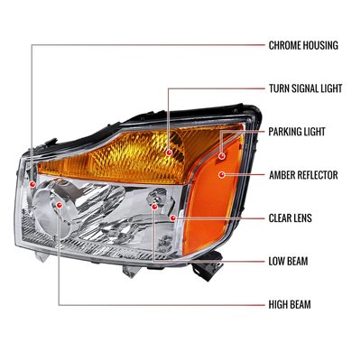 2004-2015 Nissan Titan/04-2007 Armada Factory Headlights Amber Reflectors Chrome