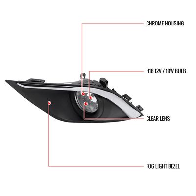2016-2020 Mitsubishi Outlander H16 Fog Lights Kit Chrome Housing/Clear Lens