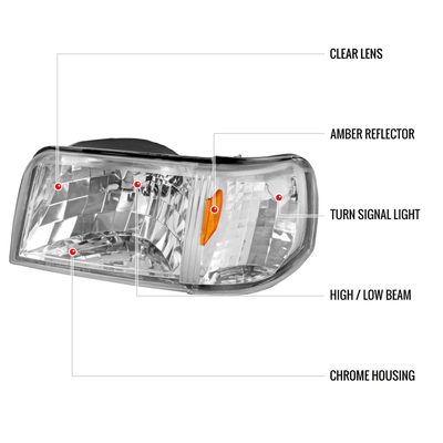 1993-1997 Ford Ranger Factory Headlights w/Corner Signal Lights Chrome/Clear