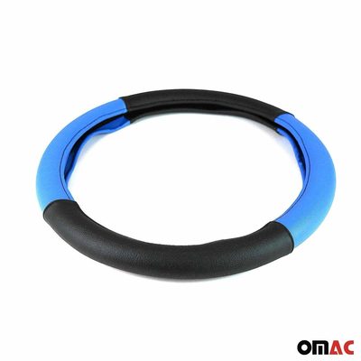 14.5-15.5’’ Steering Wheel Cover Blue Black Leather Anti-slip Breathable