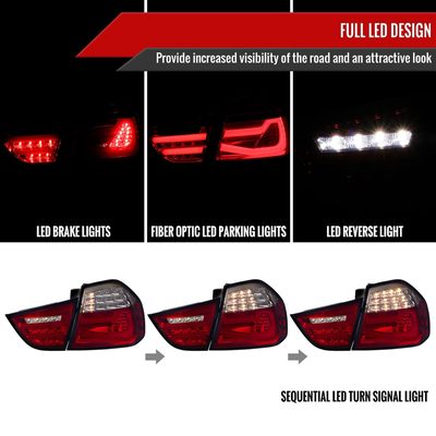 2009-2011 BMW E90 3-Series 4Dr Sedan Red LED Tail Light Chrome/Red Smoke Lens