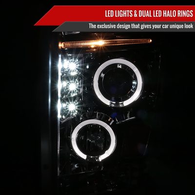 2008-2010 Ford F-250 F-350 F-450 Dual Halo Projector Headlights Chrome/Clear