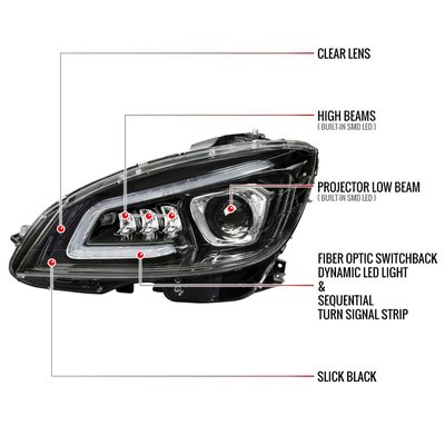 2008-2011 Mercedes Benz W204 C-Class Full LED Projector Headlights Black