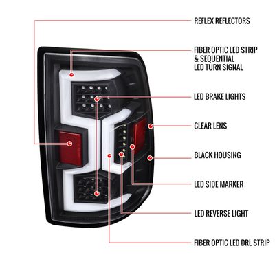 2019-2024 Dodge RAM 2500/3500 LED Signal Tail Lights Matt Black/Clear