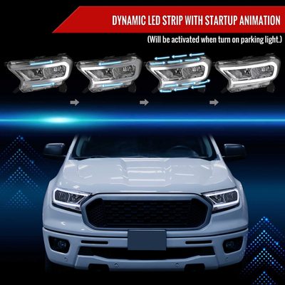 For Ford Ranger XL XLT 2019-2023 Factory Style Headlights LED Bar Turn Signal Chrome Housing Clear Lens