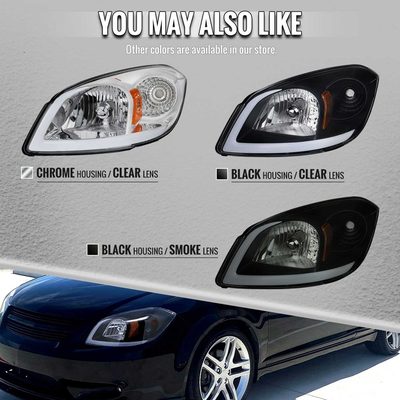 For Chevrolet Cobalt / Pontiac G5 2005-2010 LED Bar Projector Headlights LED DRL Light Tube Black Housing Clear Lens