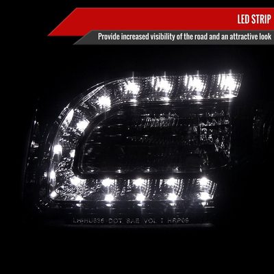 2005-2010 Chrysler 300 Projector Headlights LED Light Strip Glossy Black/Smoke