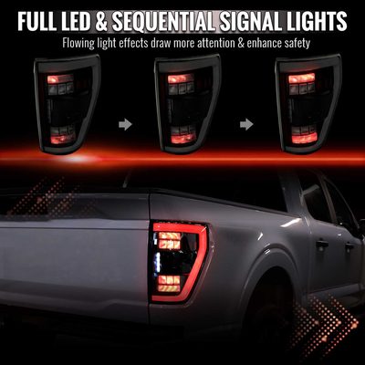 For Ford F-150 2021-2023 Full LED Tail Light Halogen Bulb Blind Spot Model Smoked Lens White Light Bar
